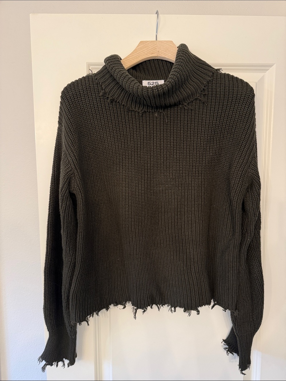 525 America Olive Green Distressed Turtleneck Sweater